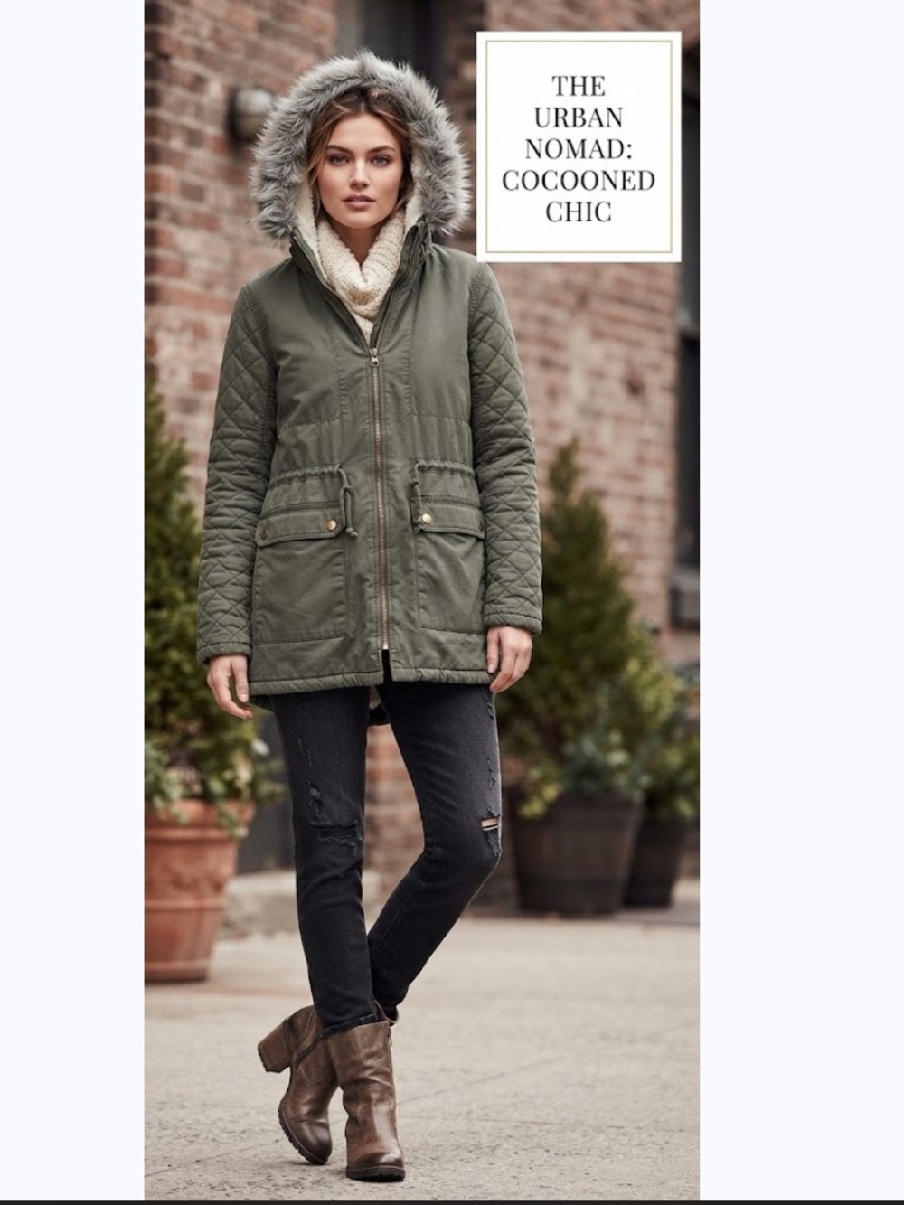 Gap Woman’s Sz M Faux Fur Hooded MilitaryGreen Fleece interior Parka